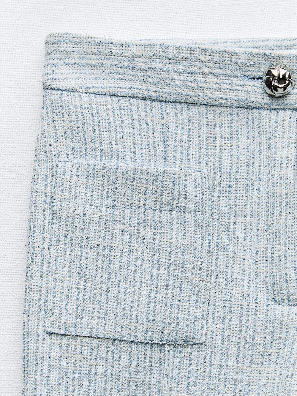 Zara Pale Blue Tweed Boot-Cut Pants - Picture 3 of 8